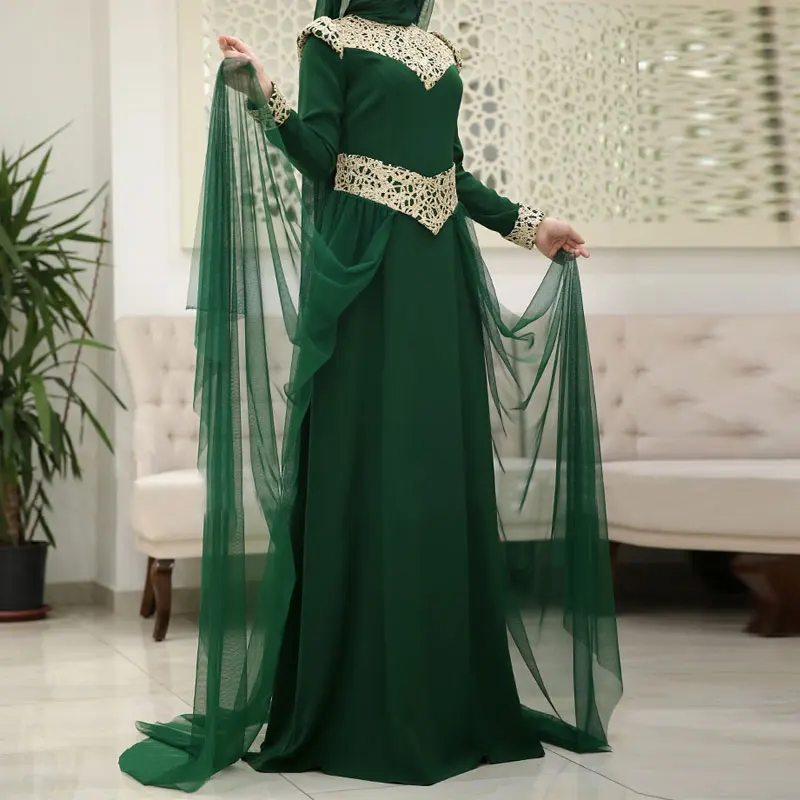 Robes de soirée longues avec appliques, Caftan de dubaï, Abaya de dubaï à manches longues, robe musulmane arabe pour mère de la brde