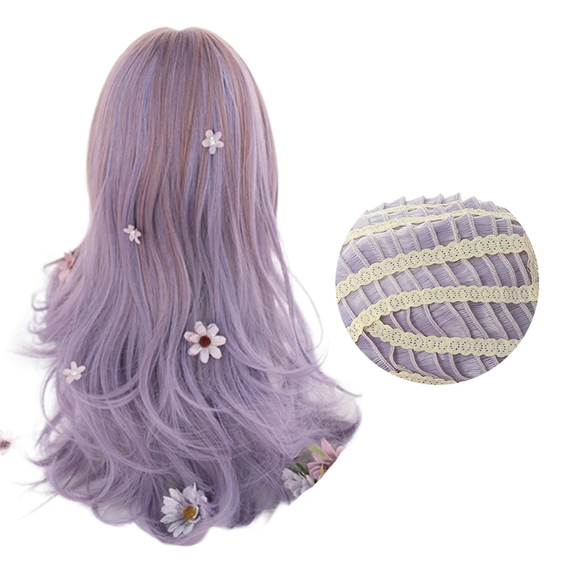 L-email wig Long Loose Wave Gradient Purple Lolita Wigs Praty Daily Cosplay Wig Bangs Heat Resistant Synthetic Hair