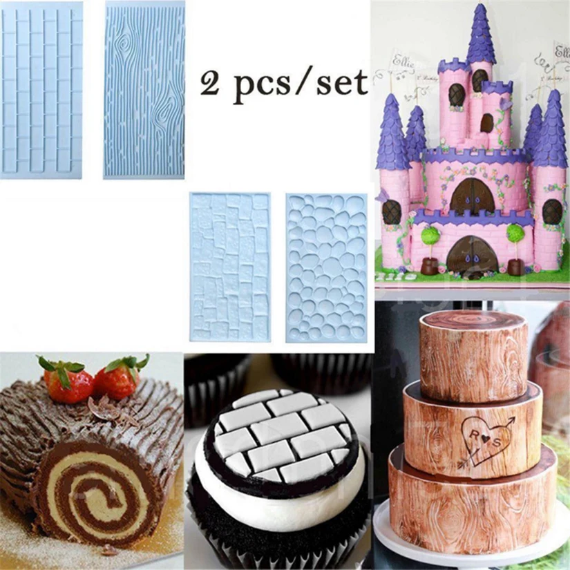 2pcs/set  Tree Bark Stone Shape Embossed Bake Tool Fondant Cake Cupcake Decorating DIY Mold Tools Bakeware Cake Moulds