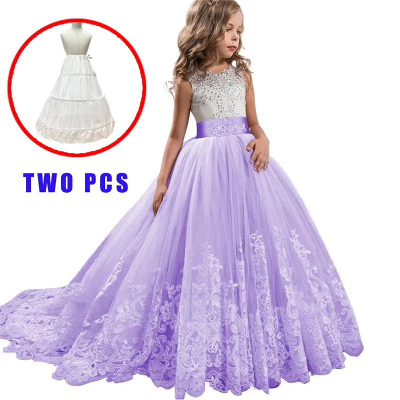 White Long Tulle Teenage Bridesmaid Dresses For Girls Kids Elegant Party Princess Wedding Dress Children Girl Evening Clothes