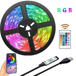 USB Powered LED Strip Light com controle remoto, Bluetooth, lâmpadas, luzes de fundo, decoração, mudança de cor, RGB, 2835, TV