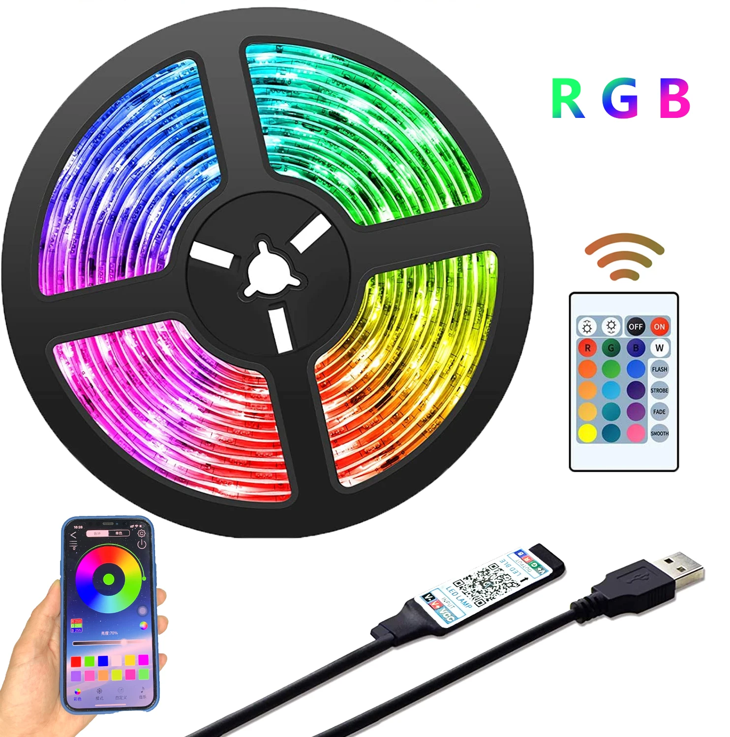 LED Strip Light Bluetooth USB Powered LED Lights Strips With Remote RGB 2835 Color Changing LED TV Backlights For Home Decor