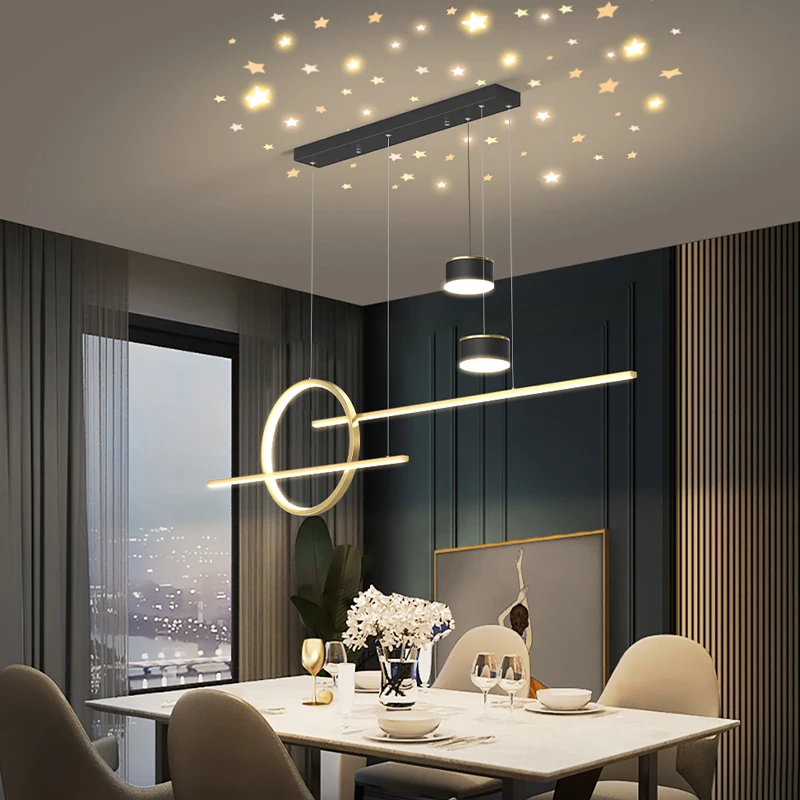 Modern Minimalist Dining Coffee Shop LED Chandelier Bar Creative Star Projection Long Strip Home Decoration Indoor Lighting