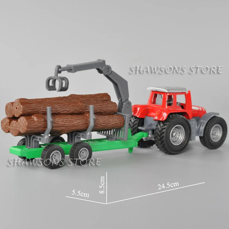 1:30 Scale Diecast Farm Vehicle Model Toys Tractor With Logging Transporter Carrier Trailer Miniature Replica