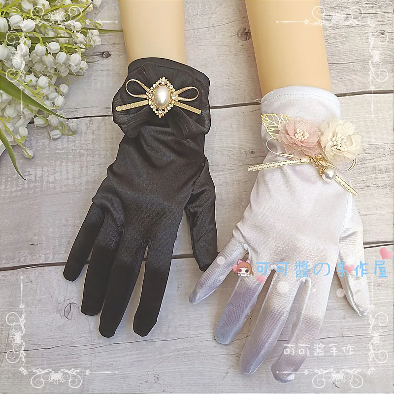 

Hand Made Han Dynasty Gloves Accessories Lolita Bride Bow Decoration Elegant Gloves Black