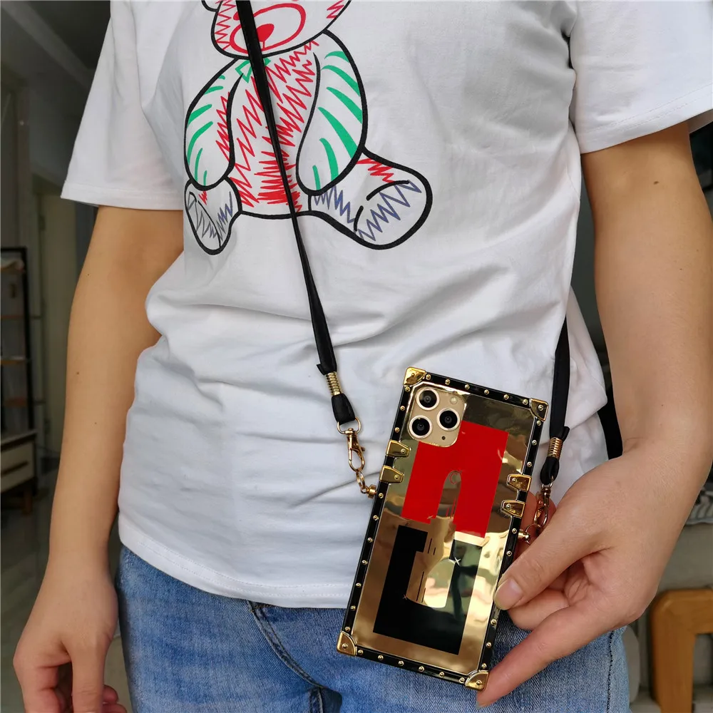 Luxury Lip Case For iPhone 15 PRO MAX 12 13 14 Lipstick Crossbody Lanyard Phone Cover Retro Case for iphone 16 PRO MAX 16 Plus image 2