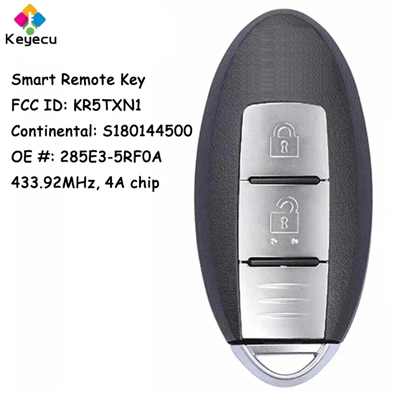 

KEYECU Smart Remote Car Key With 2 Buttons for Nissan Qashqai Kicks X-Trail 2019 2020 Fob S180144500 433.92MHz FCC ID: KR5TXN1