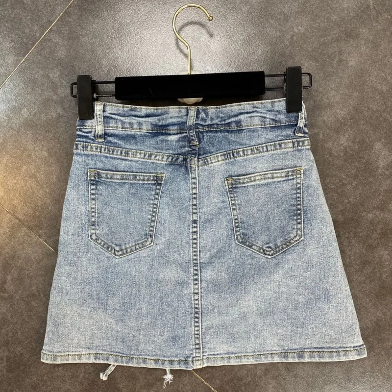 

Street High Sexy Wrap A Line Skirt Women Bandage Design High Waist Elastic Blue White Denim Skirts Fashion Straight Jean Skirts