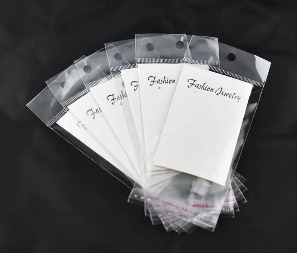 DoreenBeads 100 Cái Trắng Bông Tai Màn Hình Thẻ W/Tự Dính Túi Trang Sức Bao Bì Màn Hình Tiếp Liệu 88X50Mm, 150x60mm