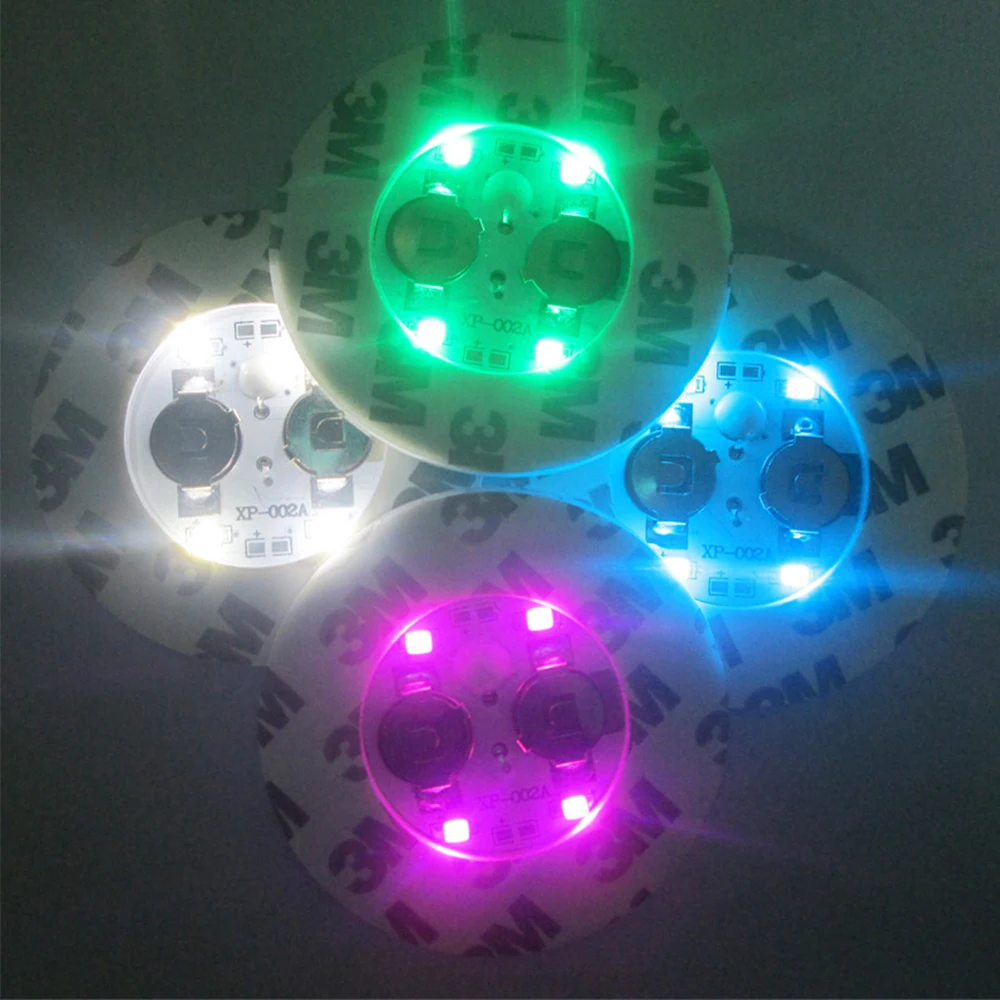 Mini autocollants de dessous de verre lumineux à LED, 4LED, 10 pièces/lot, pour KTV, bar, fête de noël, décor de vase, glorificateur, clics, polymères de tasse