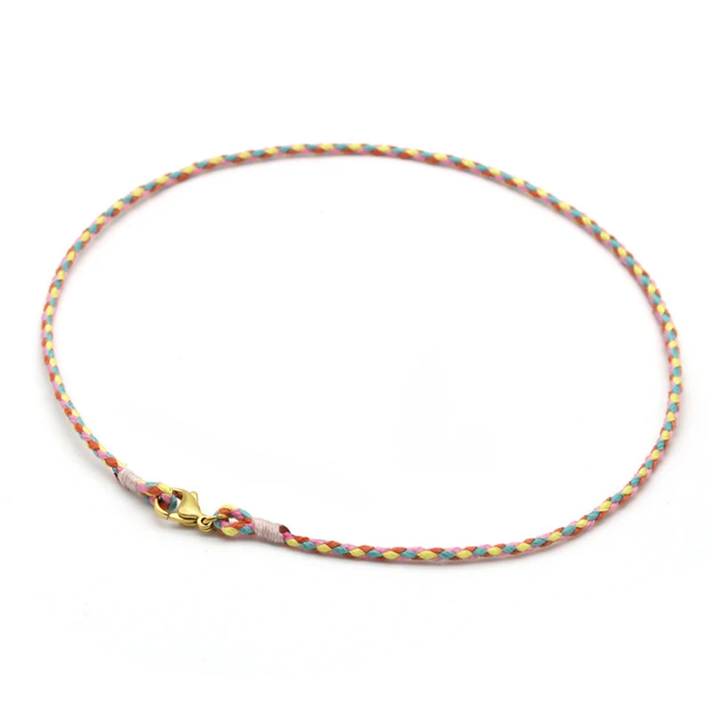 2 mm Colorful Cotton Handmade Braided Rope Necklaces & Pendant Charms Findings Lobster Clasp String Cord for Children Woman 40cm