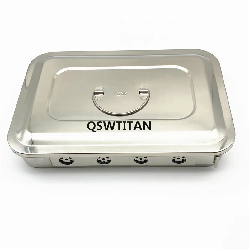 Dental Sterilization Tray Sterilization Case Box 304 Thick Stainless Steel Square Plate Cover Surgical Instruments