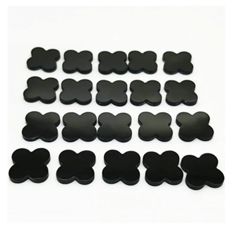 Cabujones de ágatas negras de trébol, cabujones planos de piedra, 6mm, 8mm, 10mm, 12mm, 16mm, 18mm, 20mm, accesorios para hacer joyería DIY, 5 unids/lote