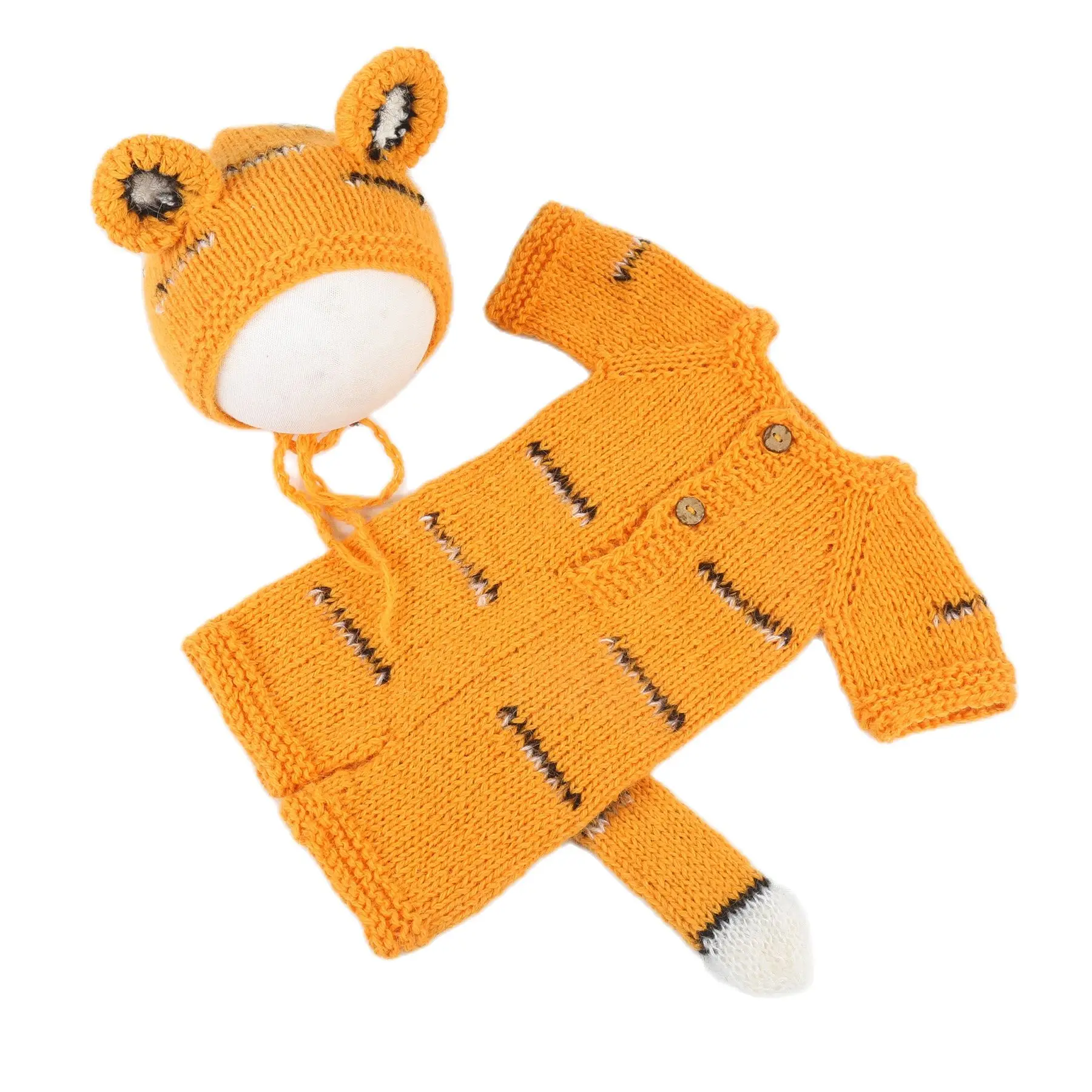 

Knitted Stretch Newborn Mohair Tiger Clothes Overall Suit Baby Boy Angora Tiger Hat Toy Romper Set Photography Props