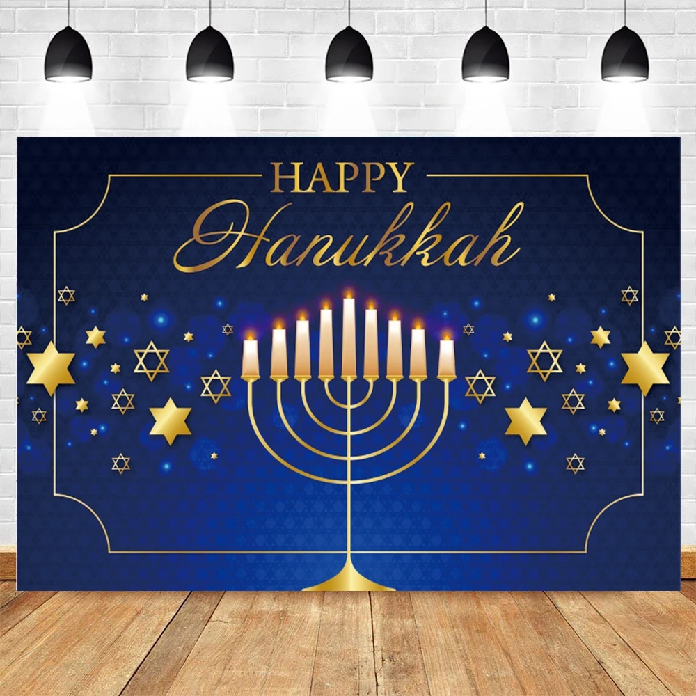 Judaism Happy Hanukkah Backdrop Photocall Candlestick Glitter Star Party Decor Photography Background Photo Studio Photographic