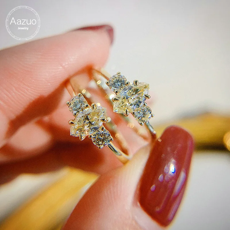 Aazuo 18K แหวนเพชรแท้รูปม้าแท้สีเหลืองทอง0.62ct เป็นของขวัญสำหรับผู้หญิงปาร์ตี้ Au750