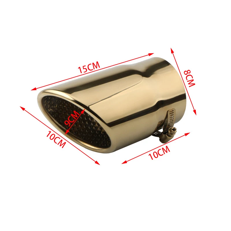 63mm Inner 100mm Outer Car Exhaust Tips Stainless Steel Round Muffler Pipe Auto SUV Gold Rear Exhaust Pipe Clamp-on Plug-in