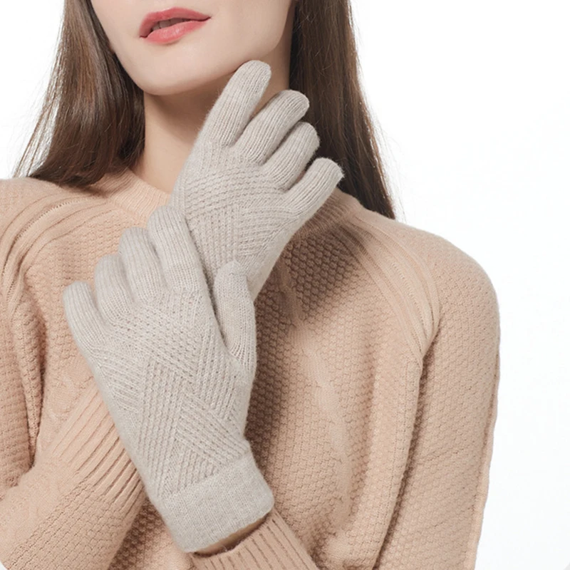 Touch Screen Cashmere Gloves for Women Men Winter Warm Thermal Knitted Double-Layer Thickened Windproof Cold-proof Woolen Gloves