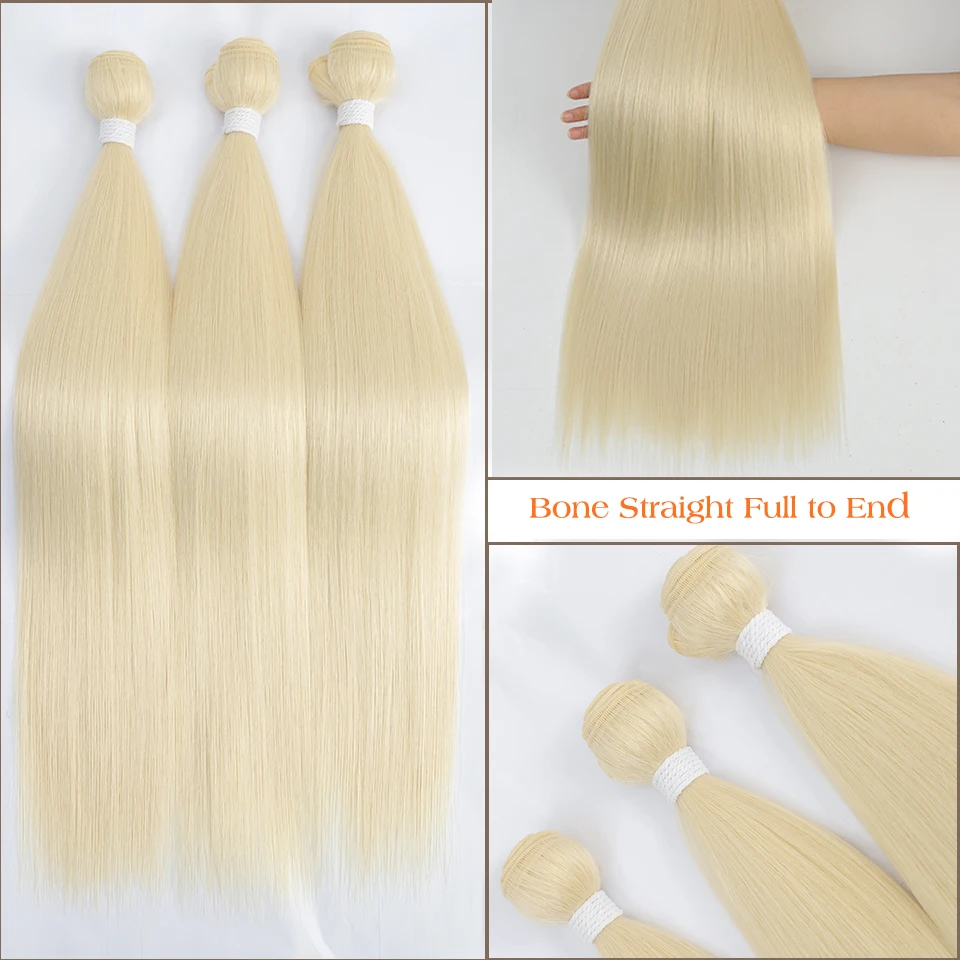 613 Honing Blond Steil Haar Bundels Ombre Hair Extension 30 32 34 36Inch Super Lang Haar Grijs Synthetische Rechte haar Weven