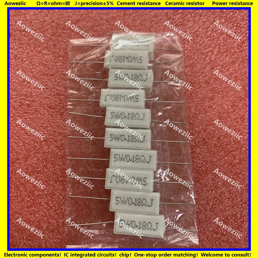 

10Pcs RX27 Horizontal cement resistance 5W 0.18ohm 5WR18J 5W0.18RJ 5W0R18J R18J Ceramic Resistance precision 5% Power resistance