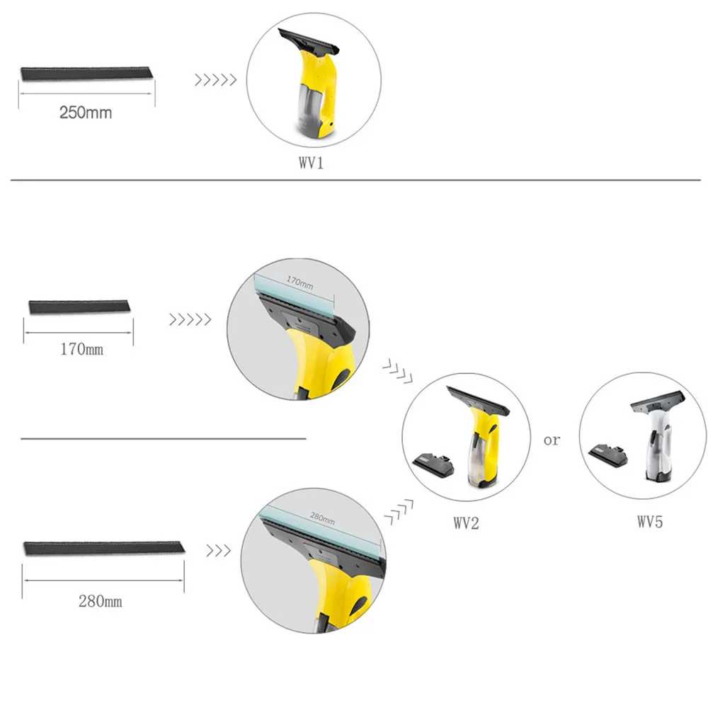 2pcs 170/250/280mm rubber strip window cleaner scraper for Karcher WV1 WV2 WV5 Window Cleaner Parts