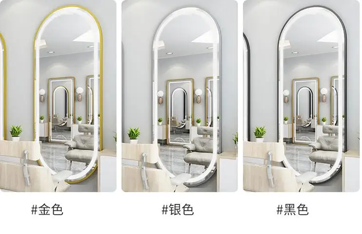 Miroir de Salon de Coiffure, Lumière LED, Filet Rouge, Mural, Simple, Européen