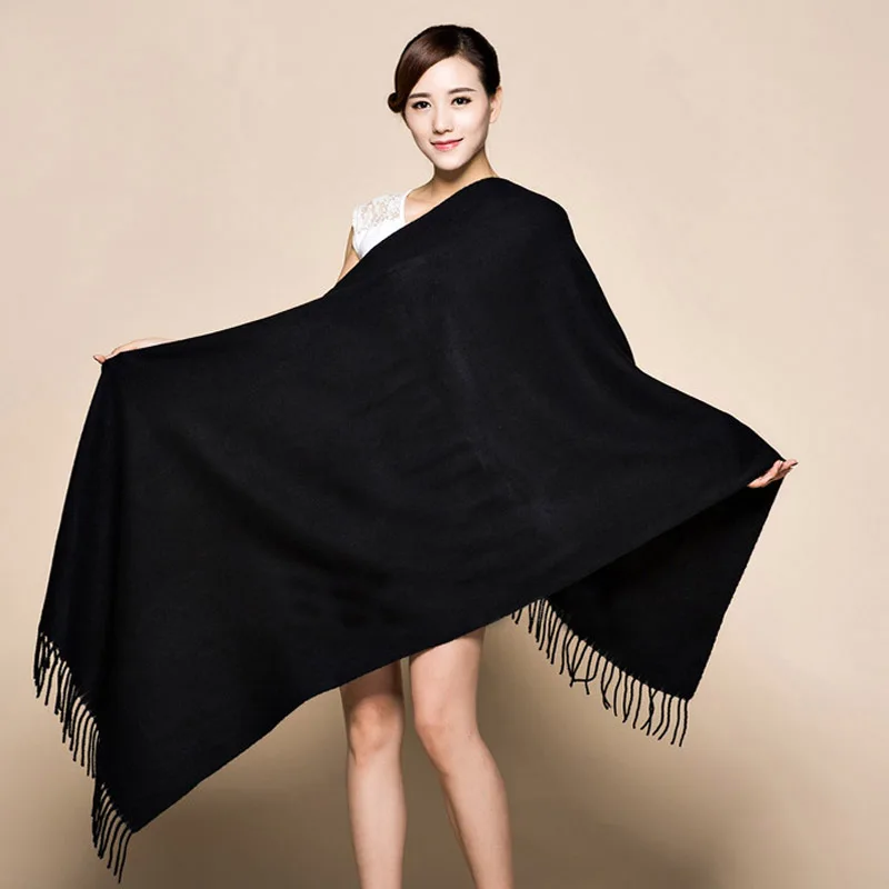 Winter Solid Color 100% Soft Women\'s New Lengthen Tippet Fashion Fine Tassels Cashmere Pashima Long Shawl Scarfs Wrap Warm