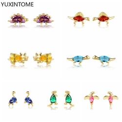 Many Styles Dinosaur Earrings 925 Sterling Silver Ear Needle Stud Earrings for Women Minimalist Colorful CZ Animals Earrings