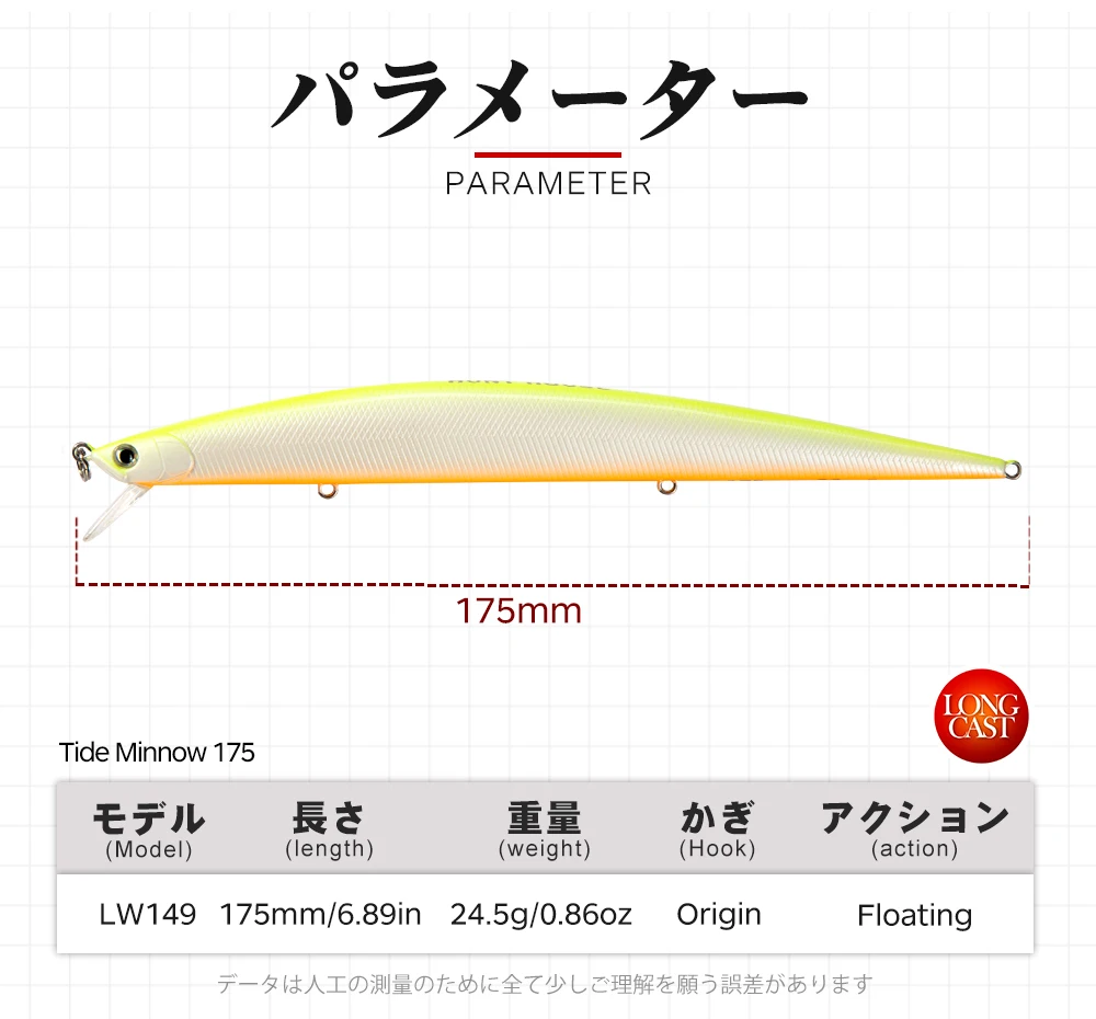 Hunthouse Tide Slim Minnow 175mm 24.5g Floating Wobble Flyer Minnow Fishing Lure Hard Bait Saltwater ABS Plastic For Seabass