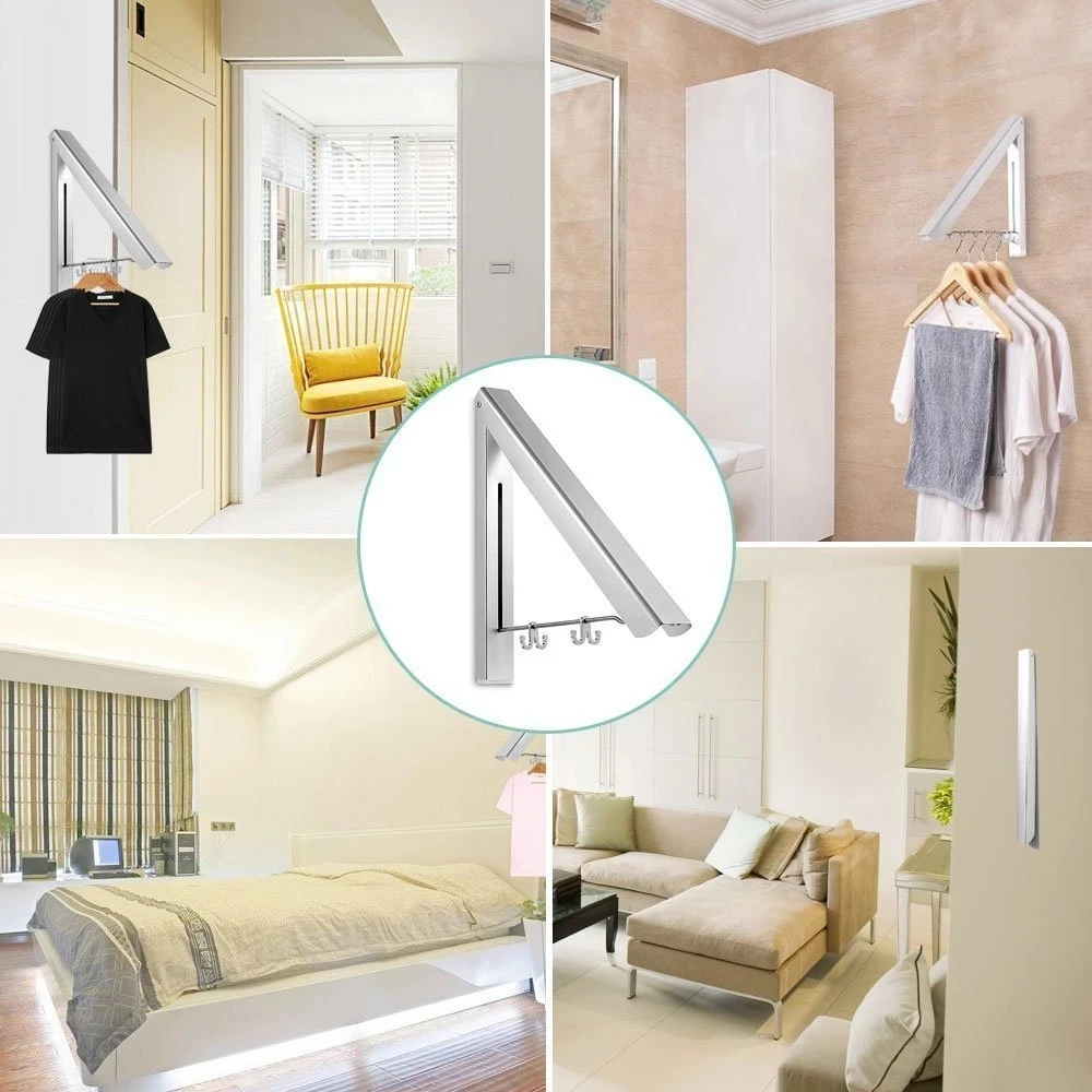 Folding and Pull Out Wall Hanger, Space Saving Clothes, Cupboard Storage, Wall Mounted Clothes Airer, Washing Line Coat