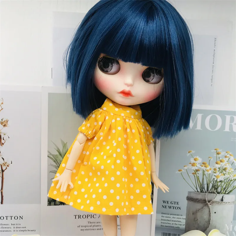 New 1Pcs Round neck fashion polka dot dress 30cm Blyth Doll Clothes For Barbie Blyth Azone BJD 1/6 Doll Dress up