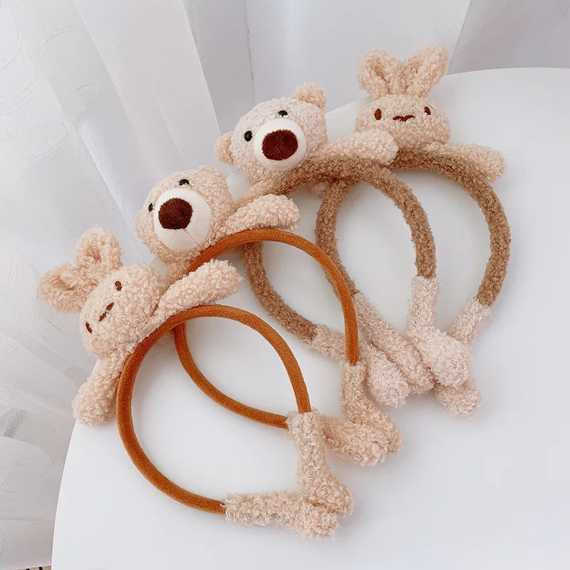 New Product Children Fashion Teddy Plush Hair Band Sweet Popular Cartoon Bear Press Hair Band Net Red Headdress Headband