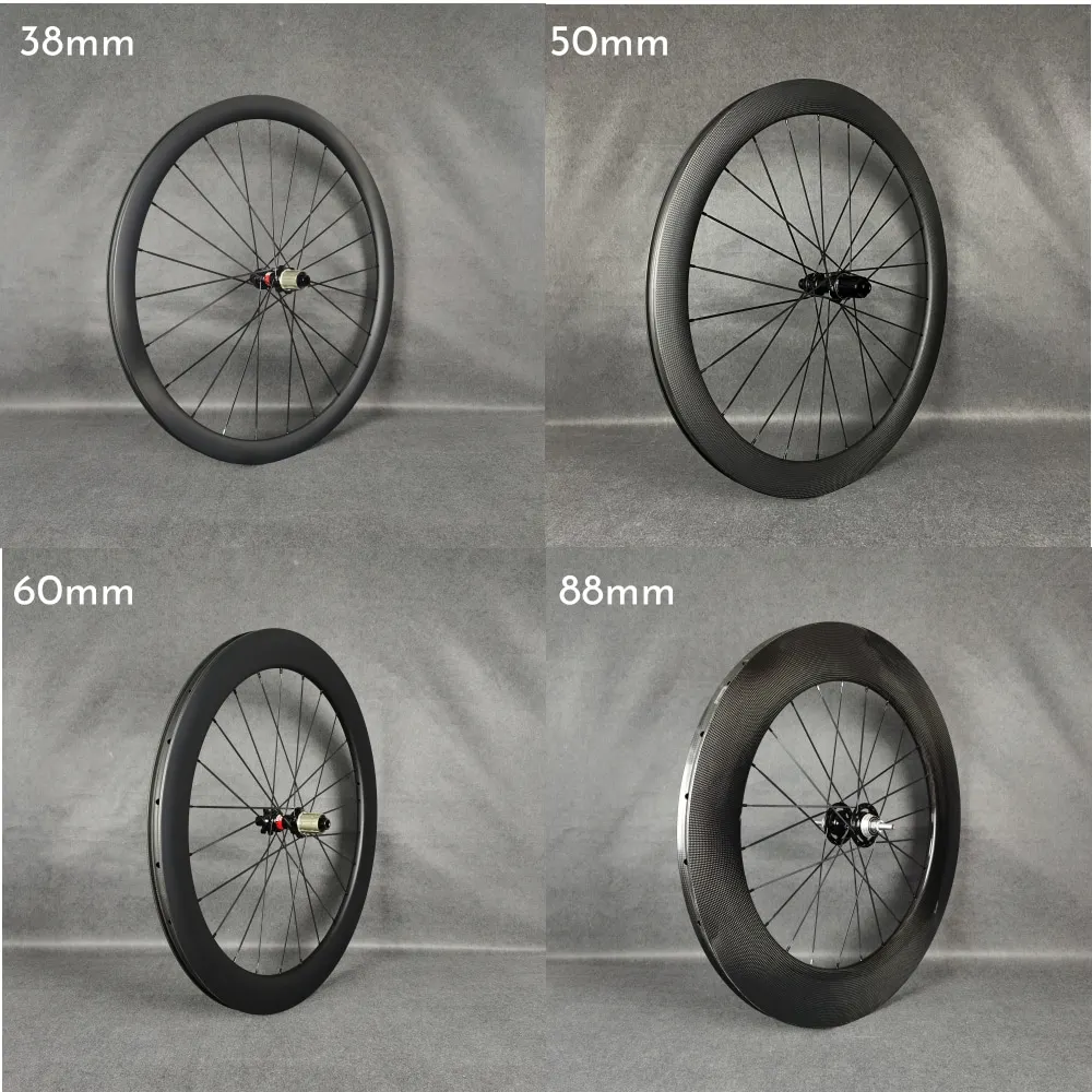 700C Depth 38/50/60/88mm Road Disc Brake Carbon Fiber Wheel Clincher Bicycle Single Rear Wheel UD Matte Finish