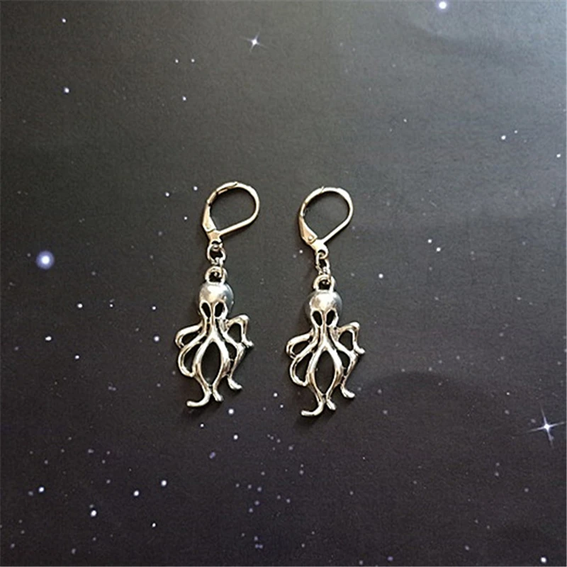 Silver Color Octopus Leverback Earrings Octopus Nautical Leverback Earrings Octopus Pendant Leverback Earrings Octopus Jewelry