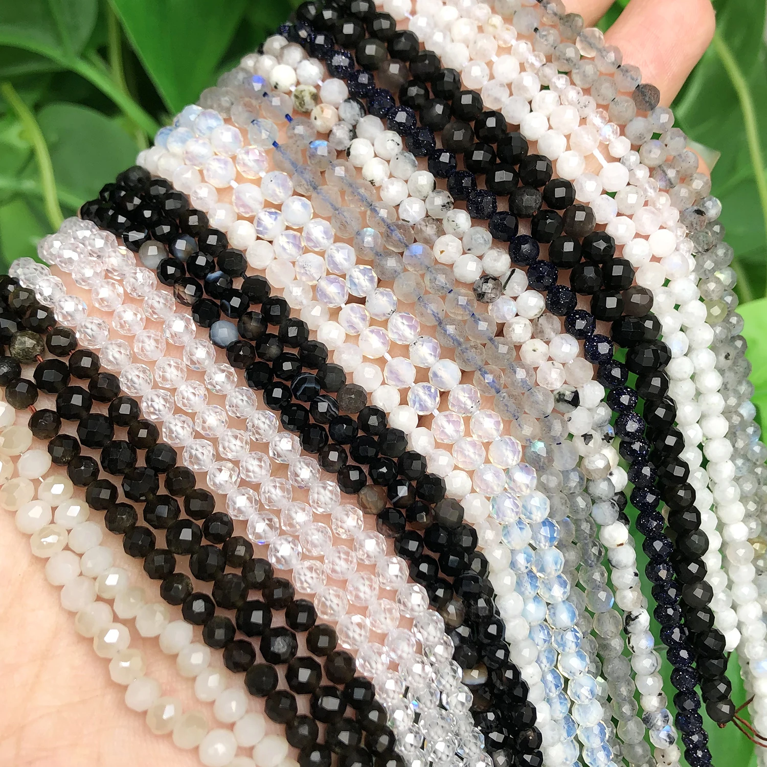 Natural Small Stone Beads Black White Moonstone Labradorite Zircon Crystal Beads for Beadwork Jewelry Making DIY Bracelet 15inch