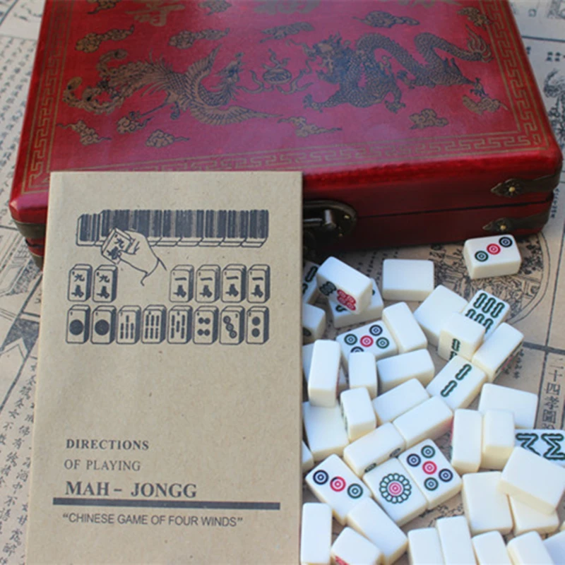 Populer Retro Mahjong Kotak Kayu Lipat Portabel Majiang Set Meja Permainan Mah-jong Travel Papan Perjalanan Permainan Hiburan Dalam Ruangan