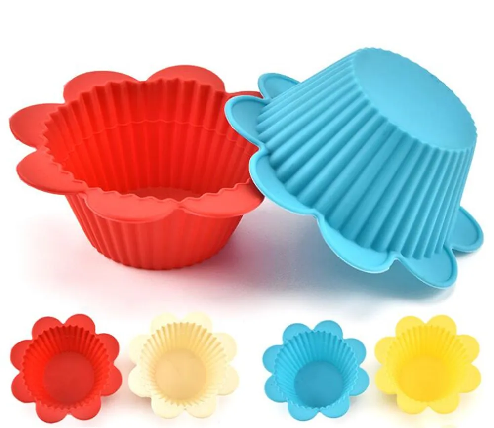 New 200pcs/lot Flower shape Cupcake Liners mold Kitchen Craft Colour Silicone Cupcake Cases silicone Cake bakeware