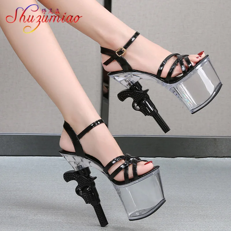 Sexy Transparent Platform Summer Sandal Catwalk Show Artifact Models High-Heels Women Stripper Chic Pistol Heel 17CM Bride Shoes