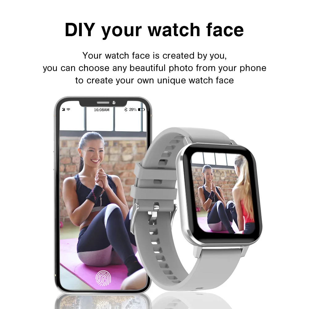 Novo smartwatch para homens e mulheres android e ios, relógio inteligente personalizado, monitoramento da frequência cardíaca, ip68, à prova d'água, 2021