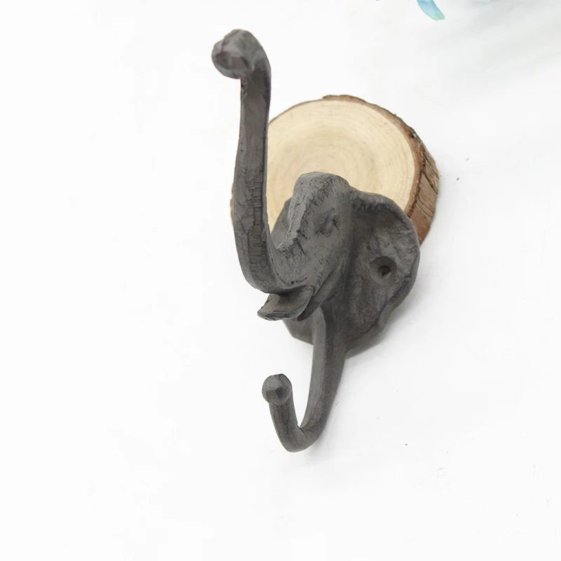 Elephant Head Double Hooks House Wall Decoration Cast Iron Hanger, Rack, Shelf for Living Room Decor Coat Hat Hook Good Quality