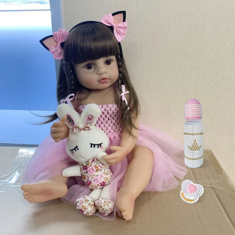 55CM real size Original NPK bebe doll reborn toddler girl pink princess bath toy very soft full body silicone girl doll surprice