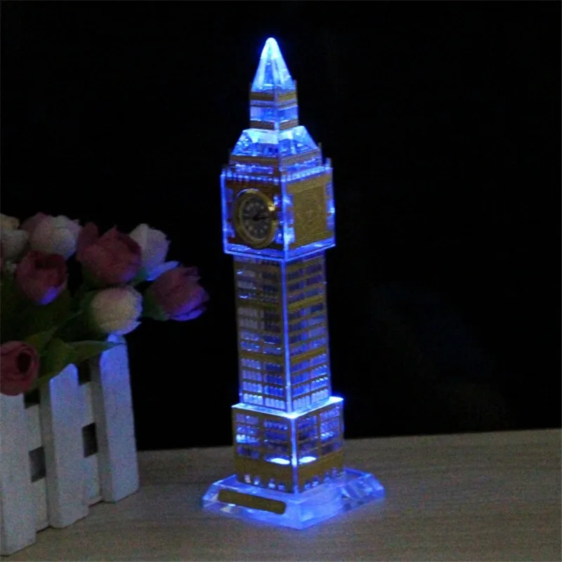 

Colorful Crystal Night Light London England Big Ben Clock Crystal Decorations Ornament Luminaria Table Lamp Decor Craft Lighting