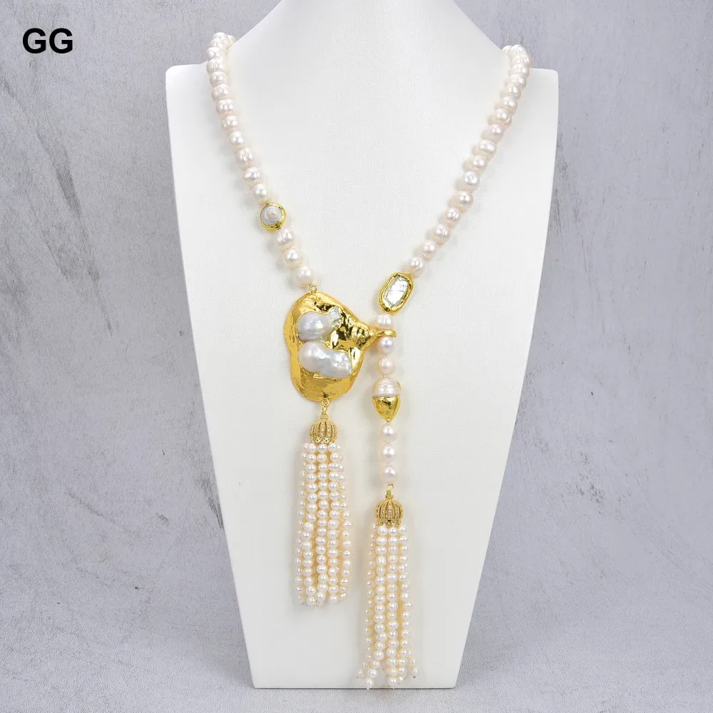 10mm Cultured White White Pearl Asymmetric Necklace Keshi Pearl Pendant necklace luxury style wedding for women jewelry