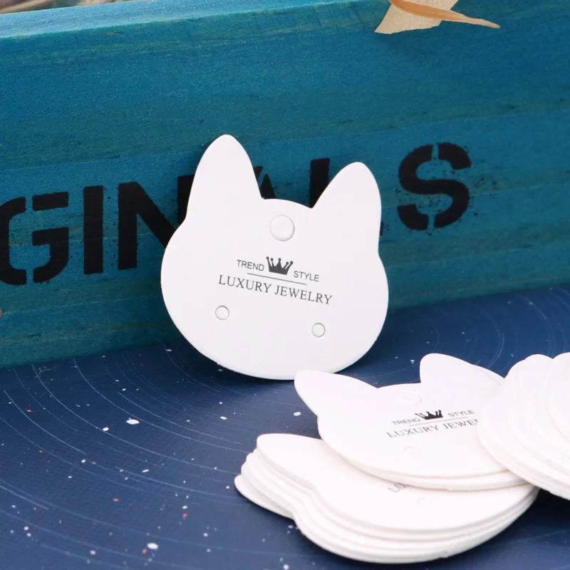 Mini White Lovely Cat Head Shape Ear Studs Display Cards 3.6x3.6cm 100pcs/lot Luxury Jewelry Trend Style DIY Earrings Cheap Card