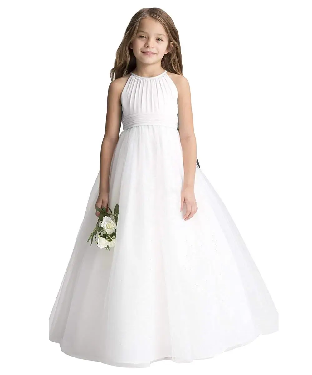 Witte Bloem Meisje Jurken Voor Meisjes Wedding Party Pageant Eerste Communie Gown Chiffon Floor-Lengte Prinses Gownплатья Для Дево