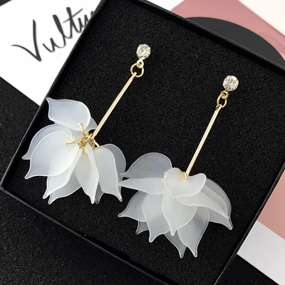 Korean Style Personality Crystal Acrylic Flowers Drop Earrings For Women Geometric Dangle Lover Sweet Cute Gift