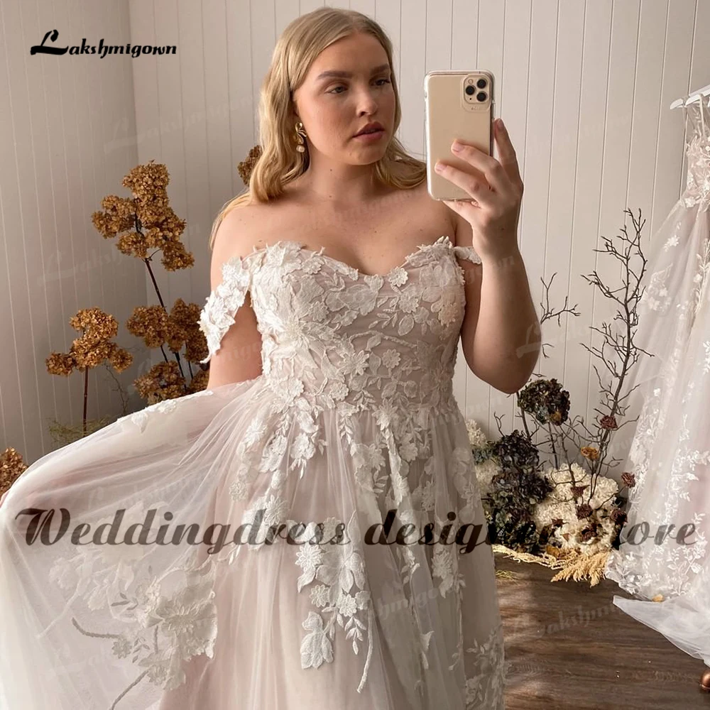 Romantic Fairy Plus Size A Line Wedding Dresses Off-the-shoulder Bohemian Lace Appliques Bridal Gown Sweetheart vestido de novia