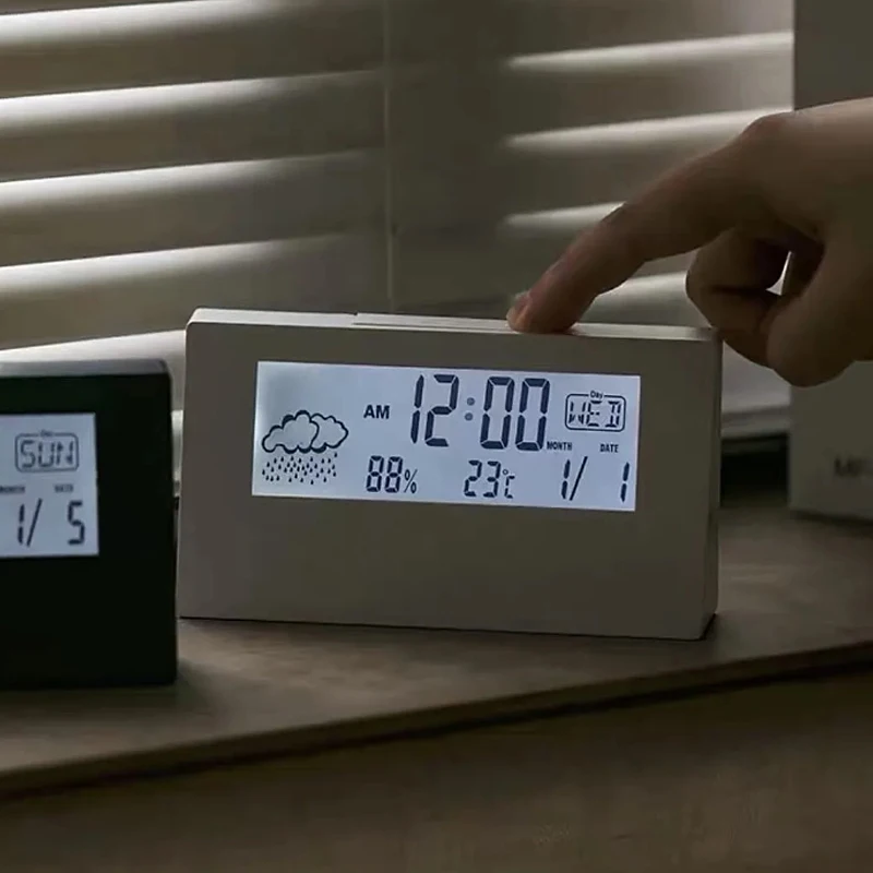 Creativo semplice meteo multifunzionale luminoso sveglia dormitorio muto studente bambini ragazze regalo carino piccola sveglia