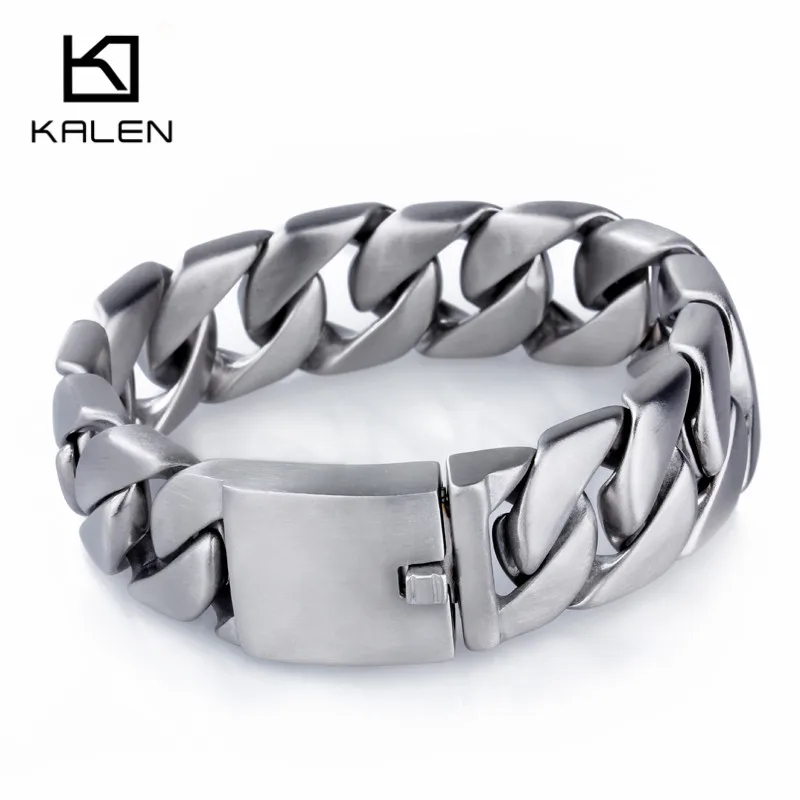 KALEN Heavy Chunky Cuban Link Chain Bracelet Jewelry High Quality Stainless Steel Brushed Matte Bracelet Men Accessories 2020