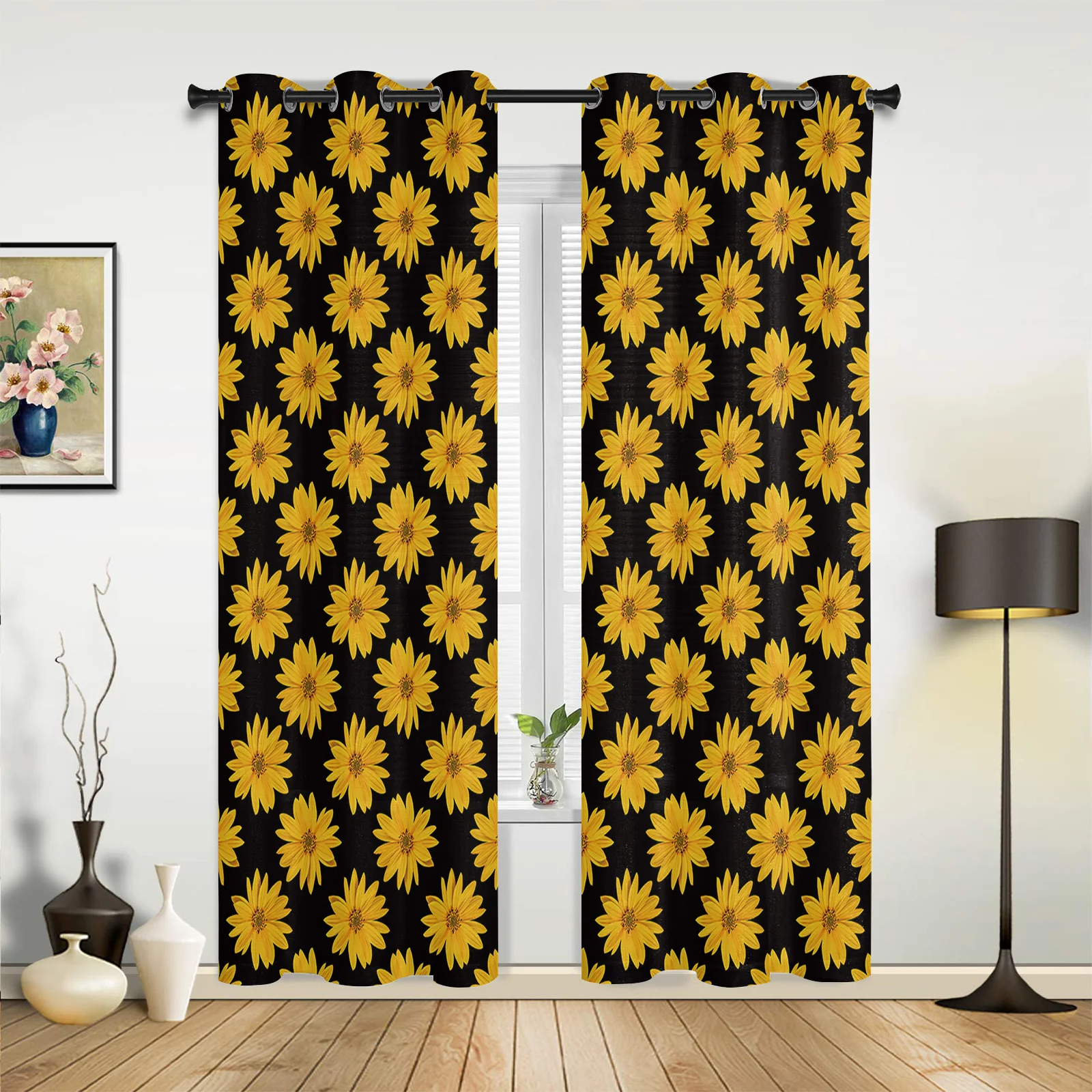 Summer Sunflower Fresh Large Curtains For Living Room Window Curtain Bedroom Kitchen Balcony Gazebo Curtain Room Divider